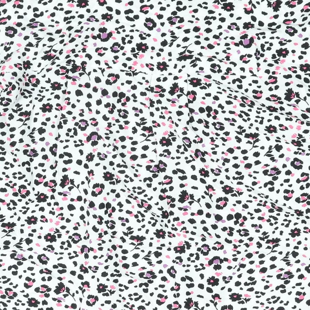 M&Co Womens White Animal Print Viscose Basic Blouse Size 16 Collared - Leopard Print