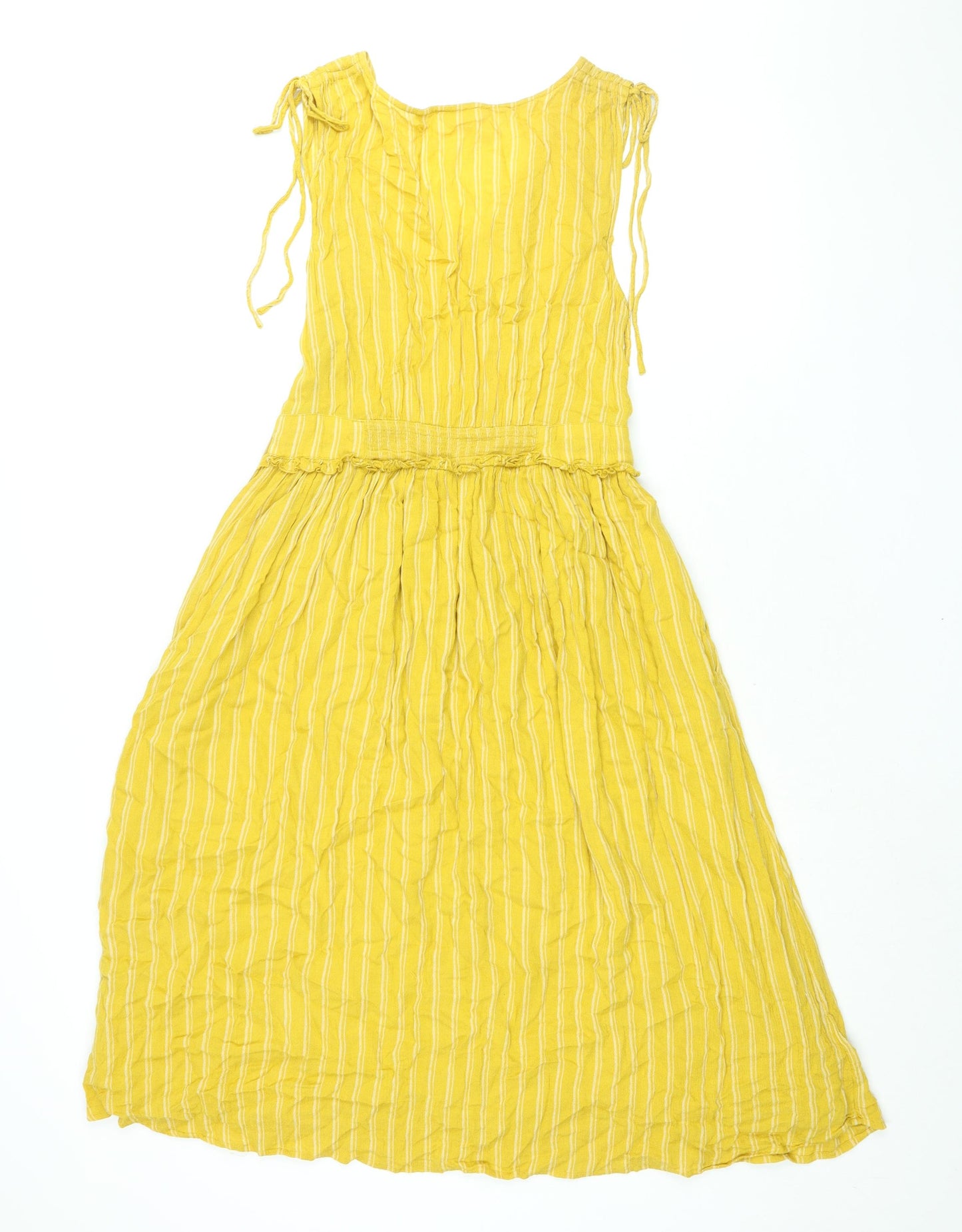 Fat Face Womens Yellow Striped Viscose Shift Size 10 V-Neck Pullover - Drawstring Detail