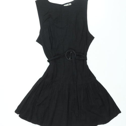 ASOS Womens Black Cotton Fit & Flare Size 14 Round Neck Button - Belted