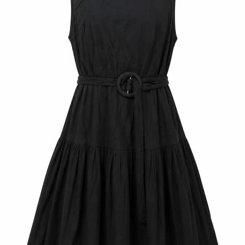 ASOS Womens Black Cotton Fit & Flare Size 14 Round Neck Button - Belted