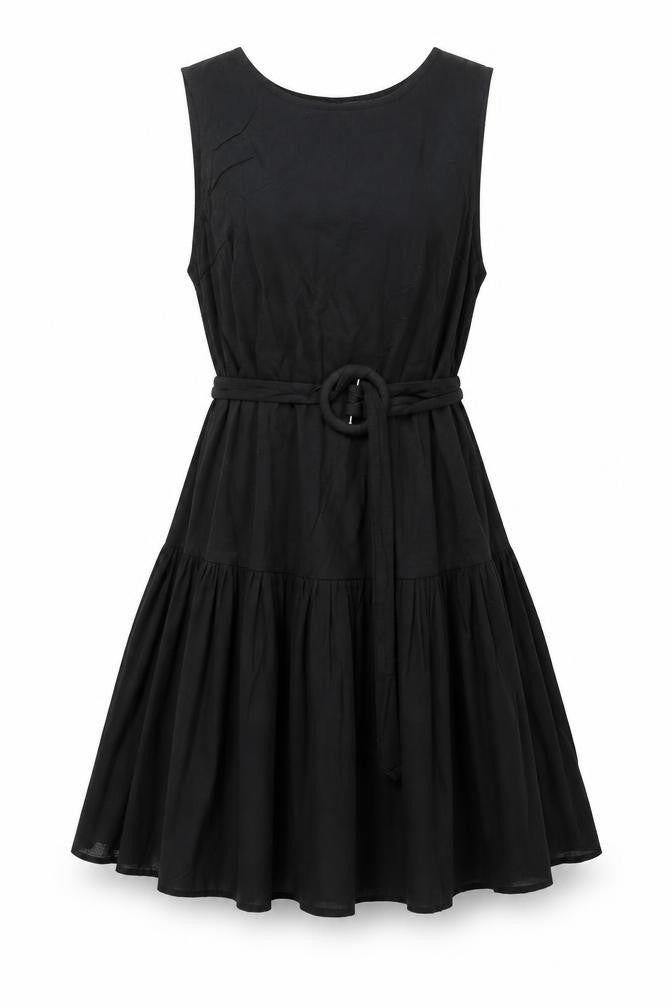 ASOS Womens Black Cotton Fit & Flare Size 14 Round Neck Button - Belted