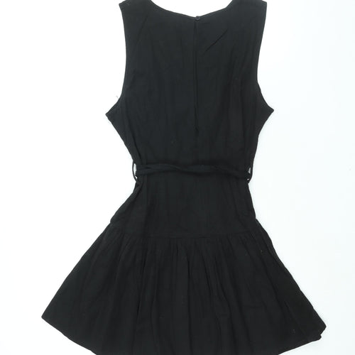 ASOS Womens Black Cotton Fit & Flare Size 14 Round Neck Button - Belted