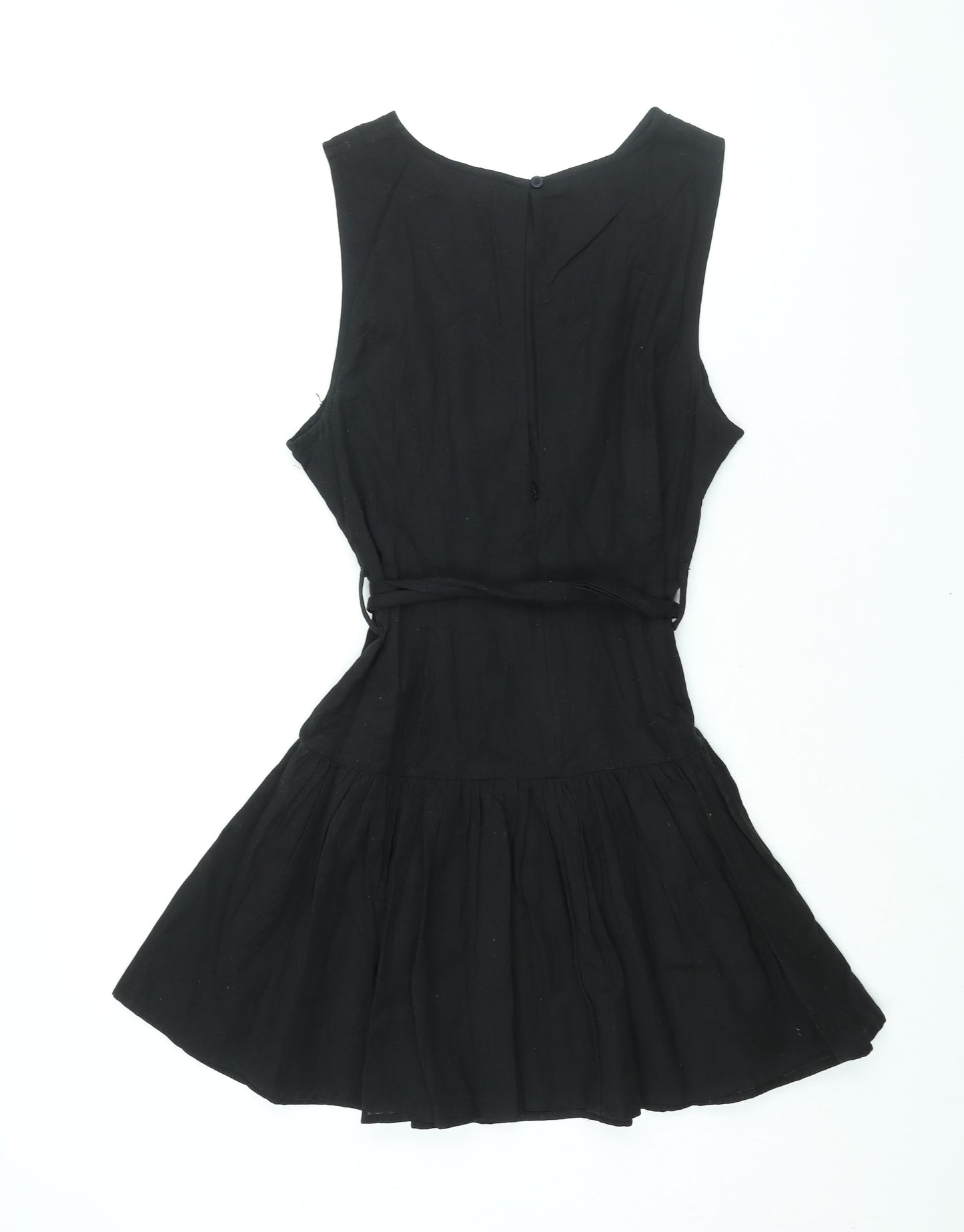 ASOS Womens Black Cotton Fit & Flare Size 14 Round Neck Button - Belted