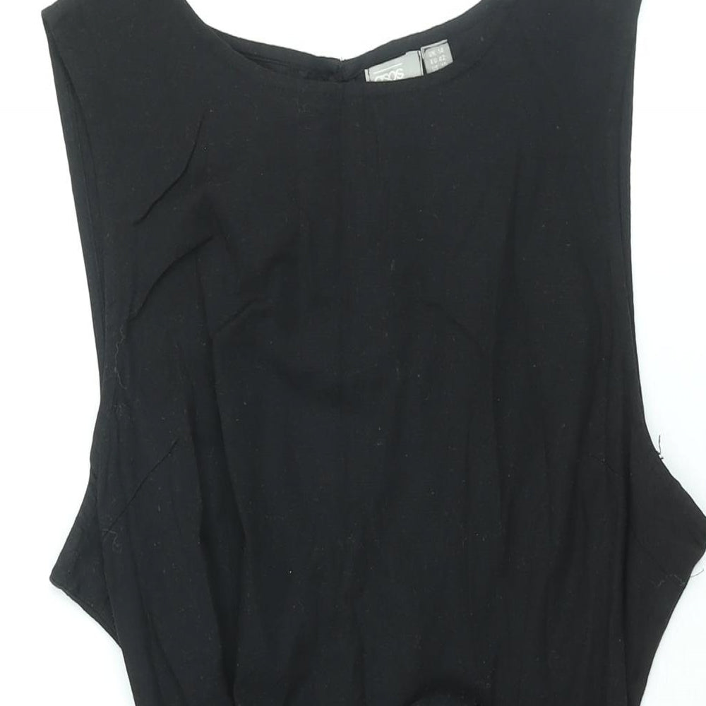 ASOS Womens Black Cotton Fit & Flare Size 14 Round Neck Button - Belted