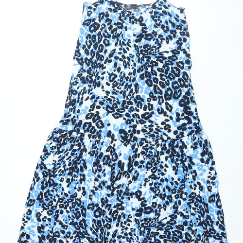 Marks and Spencer Womens Blue Geometric Viscose Tank Dress Size 8 Scoop Neck Pullover