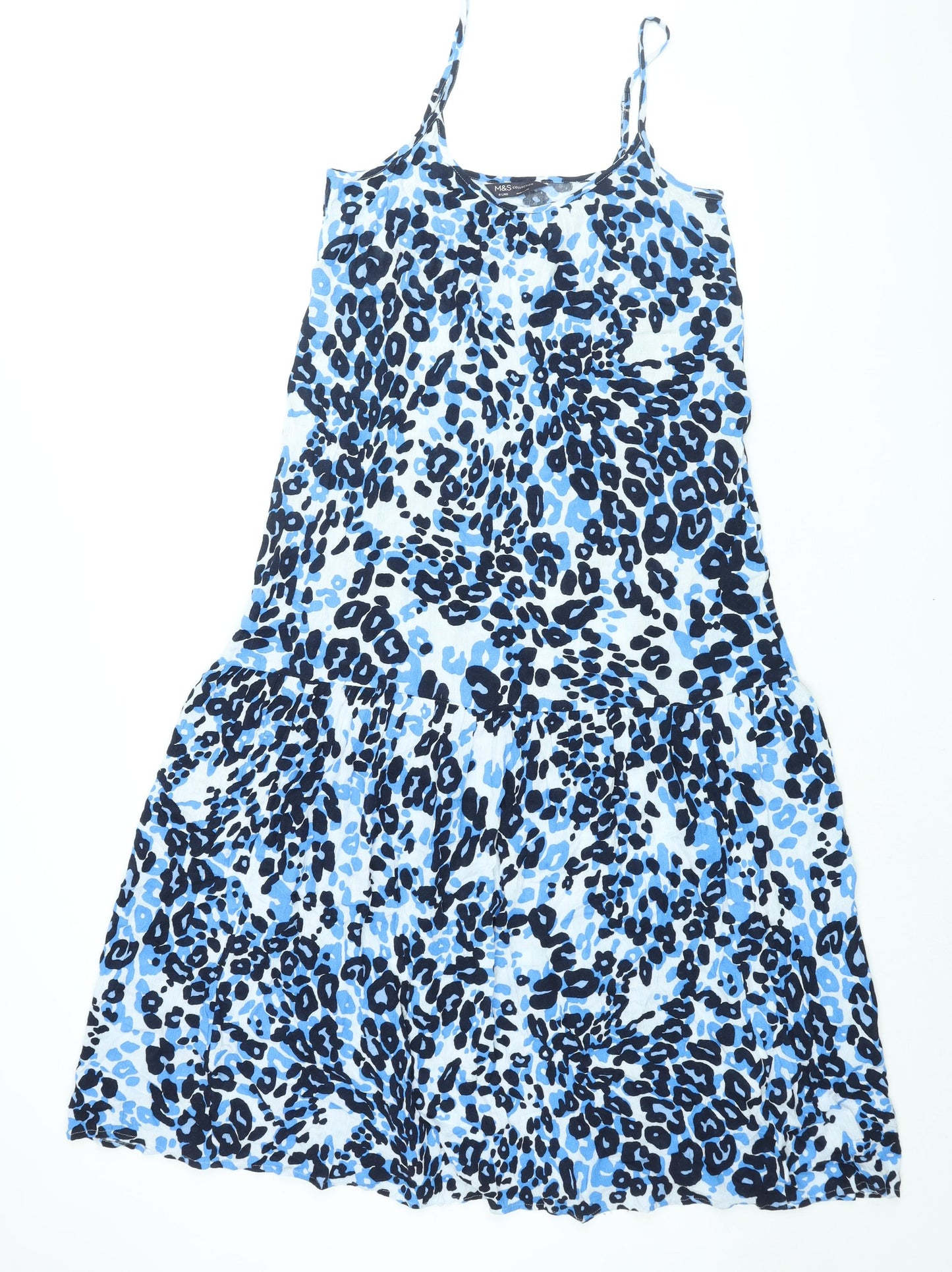 Marks and Spencer Womens Blue Geometric Viscose Tank Dress Size 8 Scoop Neck Pullover