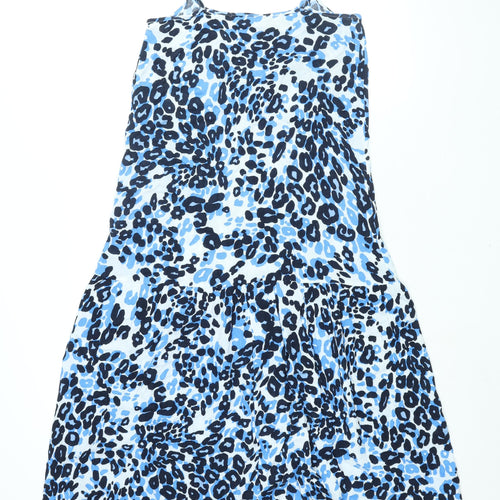 Marks and Spencer Womens Blue Geometric Viscose Tank Dress Size 8 Scoop Neck Pullover