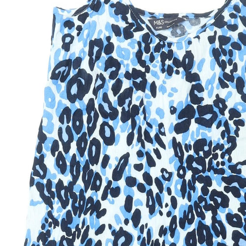 Marks and Spencer Womens Blue Geometric Viscose Tank Dress Size 8 Scoop Neck Pullover