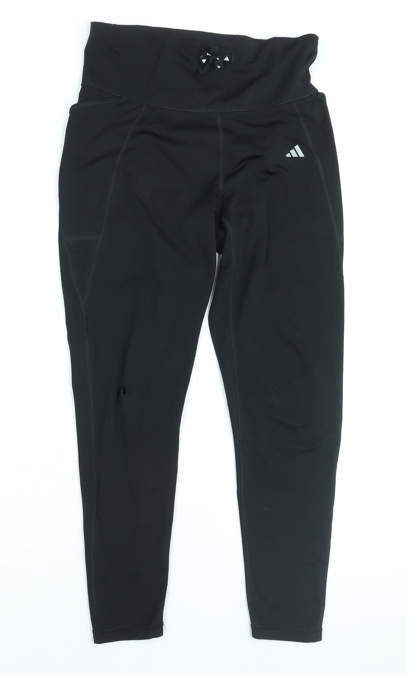 adidas Womens Black Polyester Compression Leggings Size M L26 in Regular Drawstring - Logo