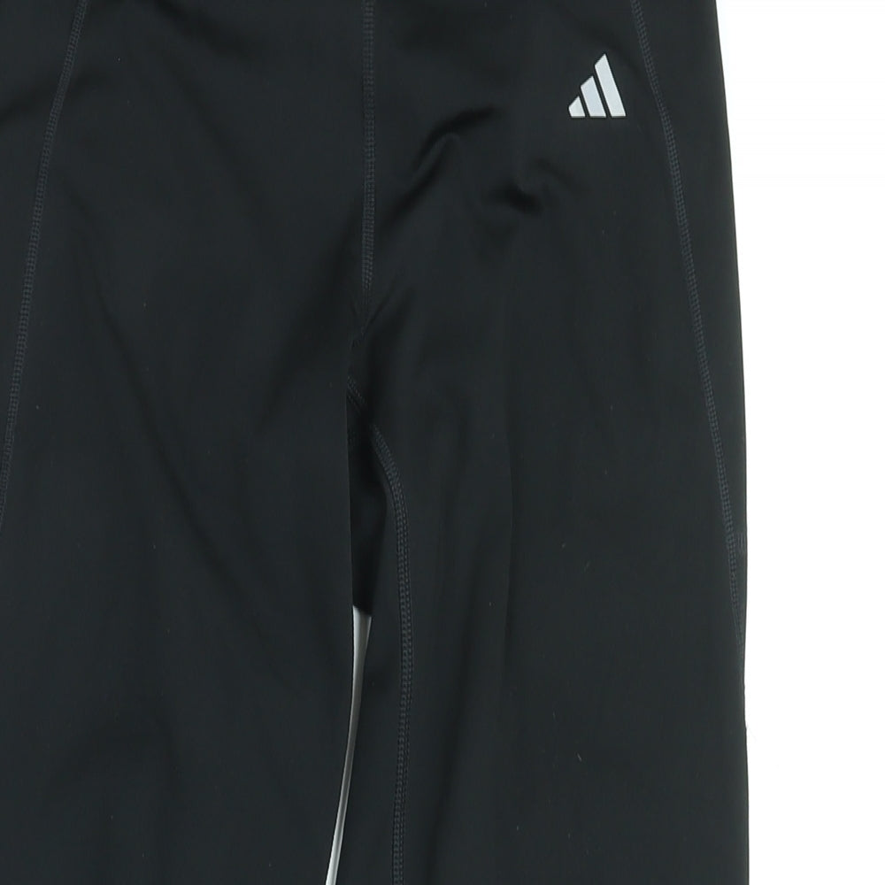 adidas Womens Black Polyester Compression Leggings Size M L26 in Regular Drawstring - Logo
