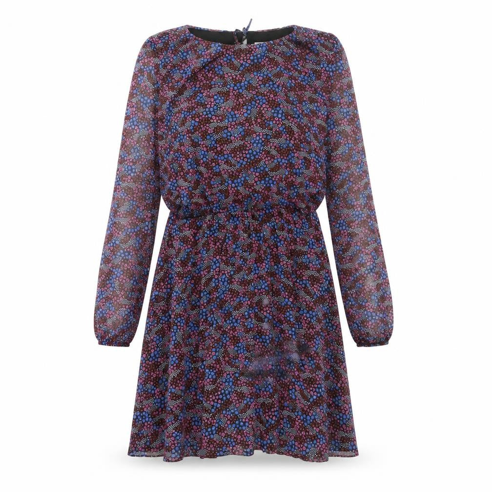 Front view of La Redoute women’s multicoloured floral polyester shift, size UK 14, round neck tie