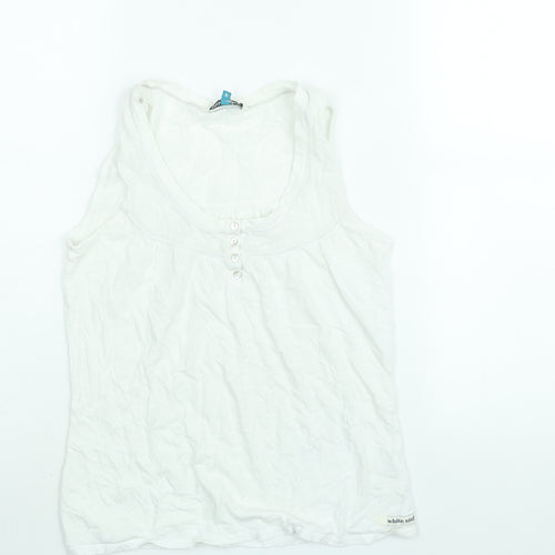 White Stuff Womens White Cotton Camisole Blouse Size 8 Scoop Neck