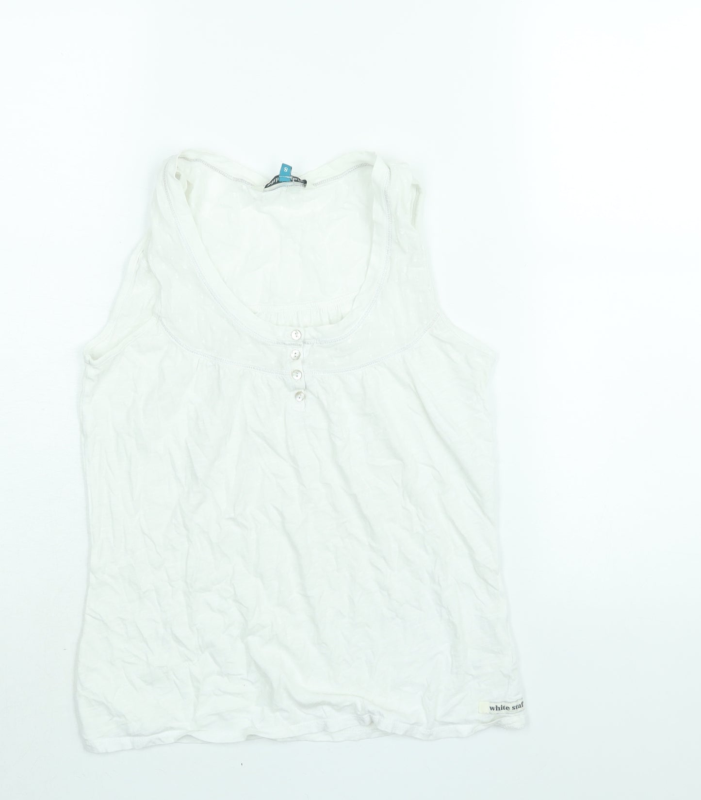 White Stuff Womens White Cotton Camisole Blouse Size 8 Scoop Neck