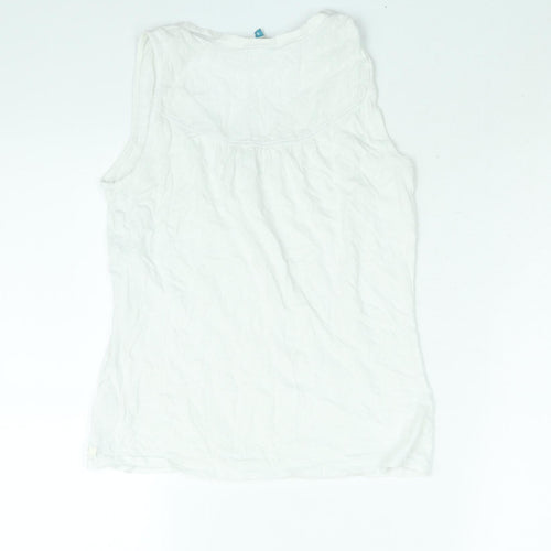 White Stuff Womens White Cotton Camisole Blouse Size 8 Scoop Neck