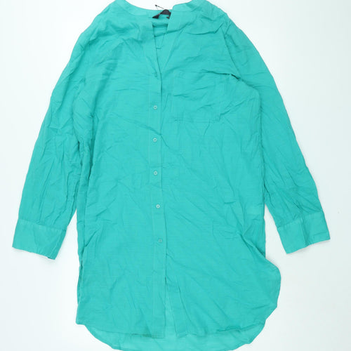 Marks and Spencer Womens Green Cotton Shirt Dress Size M Round Neck Button