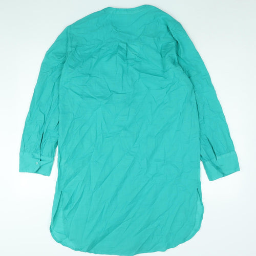 Marks and Spencer Womens Green Cotton Shirt Dress Size M Round Neck Button