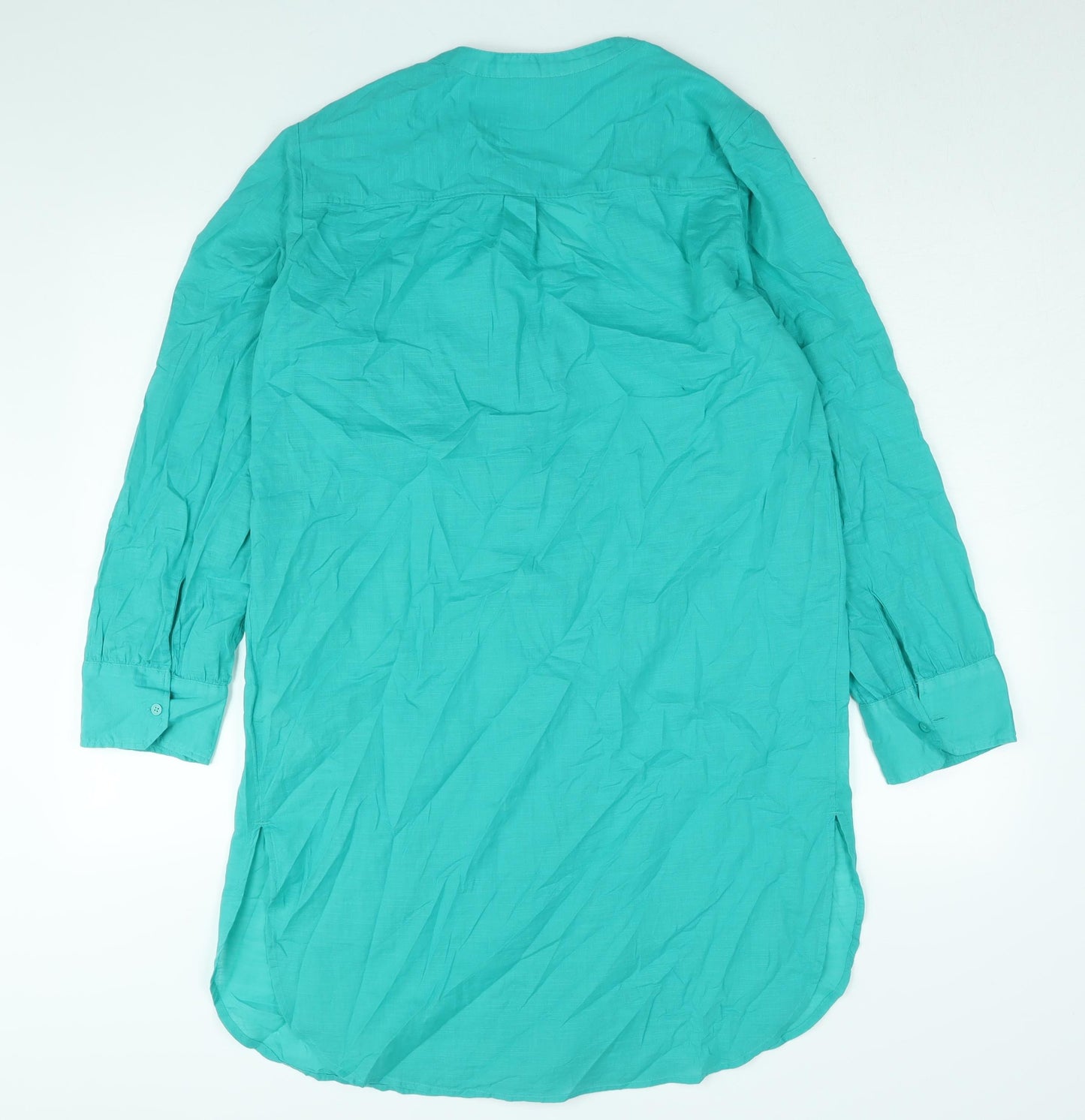 Marks and Spencer Womens Green Cotton Shirt Dress Size M Round Neck Button