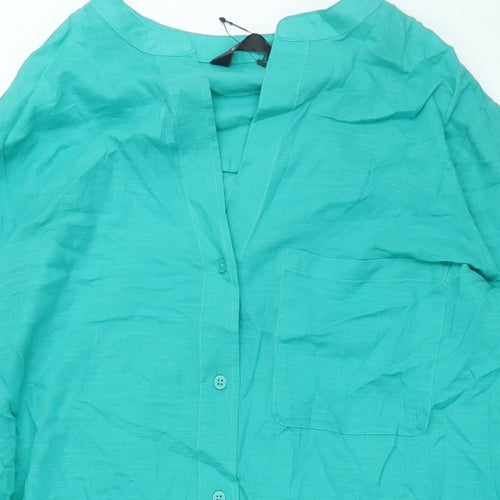 Marks and Spencer Womens Green Cotton Shirt Dress Size M Round Neck Button