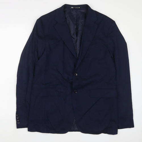 Zara Mens Blue Polyester Jacket Suit Jacket Size 42 Regular