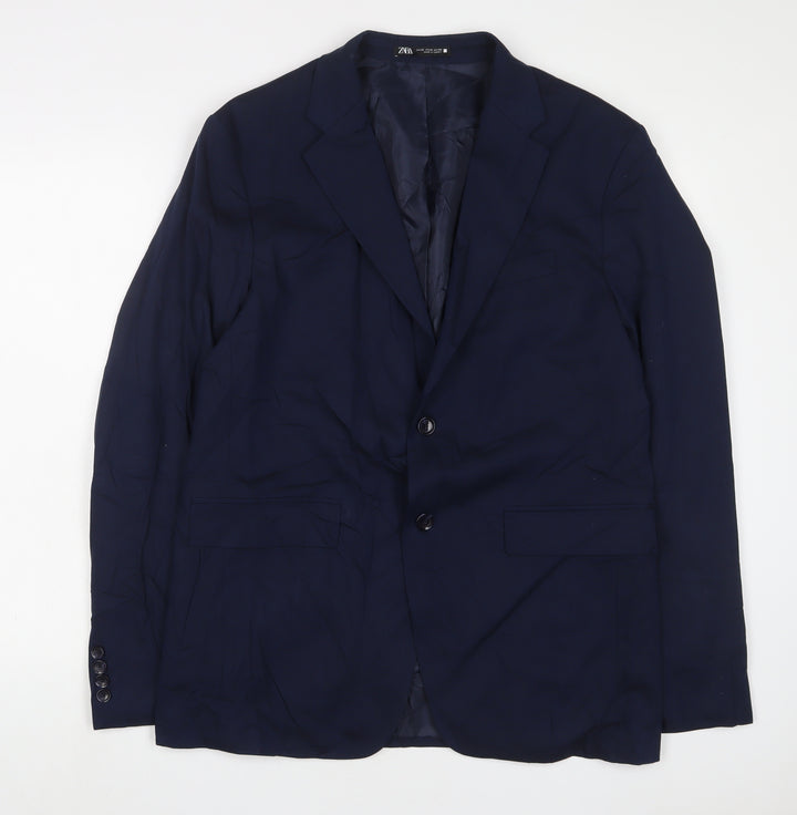 Zara Mens Blue Polyester Jacket Suit Jacket Size 42 Regular