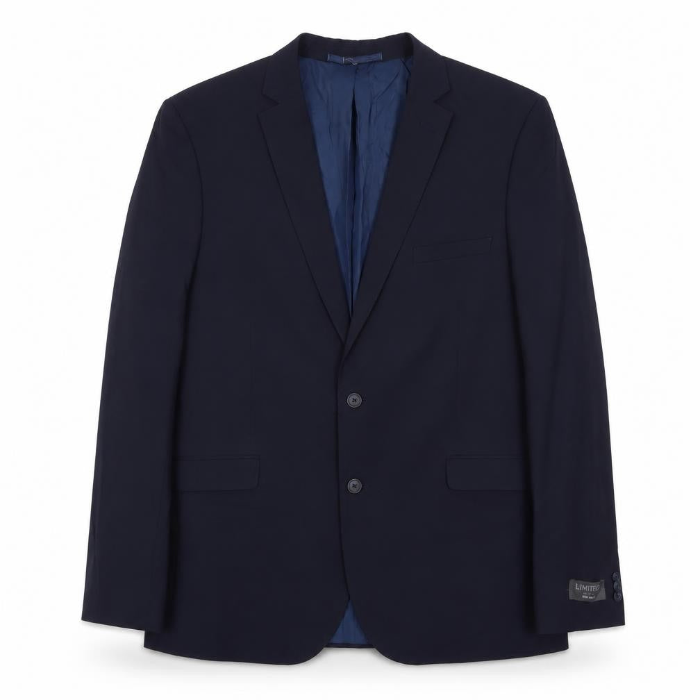 Front view of Marks & Spencer men’s blue polyester jacket suit jacket, size 42, regular