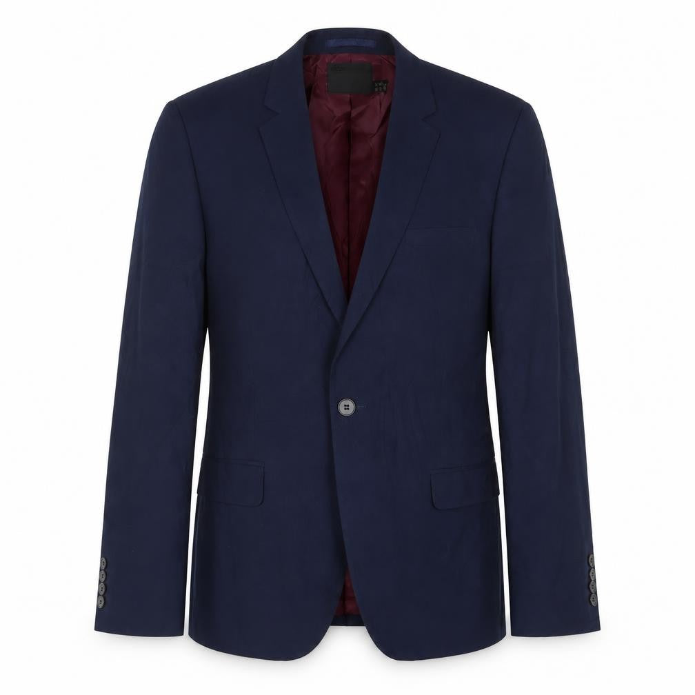 Front view of ASOS men’s blue polyester jacket suit jacket, size 38, regular
