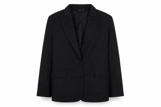 Front view of nasty ga women’s black jacket blazer, size UK 10, button