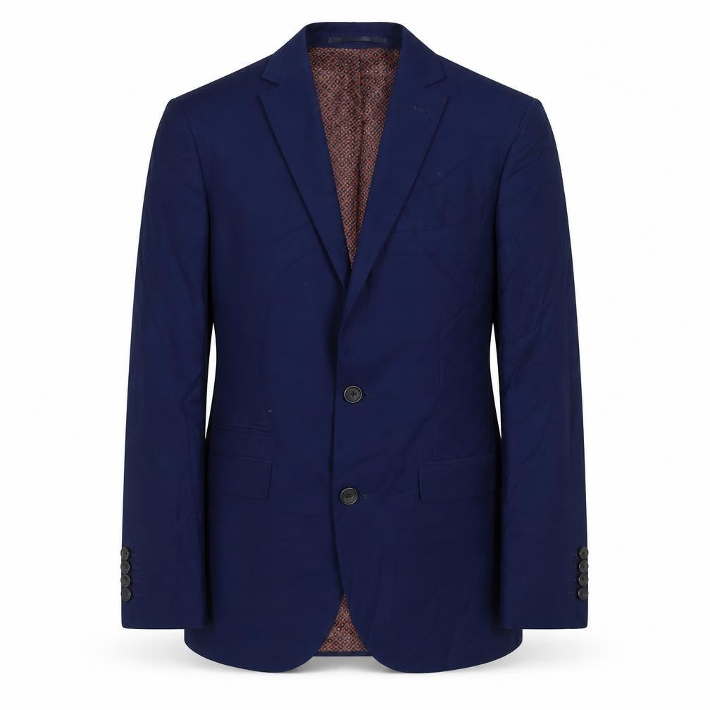 Front view of Next men’s blue polyester jacket suit jacket, size 34, regular
