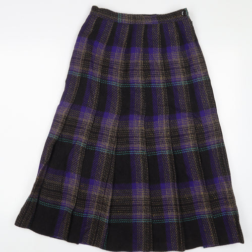 Laird Porch Womens Purple Plaid Wool A-Line Skirt Size 24 in Zip - Pleated