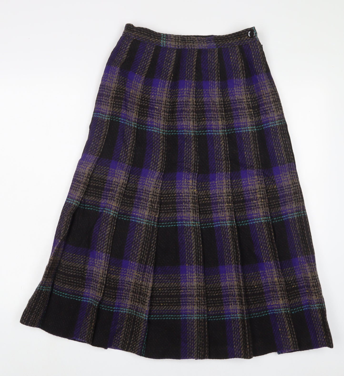 Laird Porch Womens Purple Plaid Wool A-Line Skirt Size 24 in Zip - Pleated