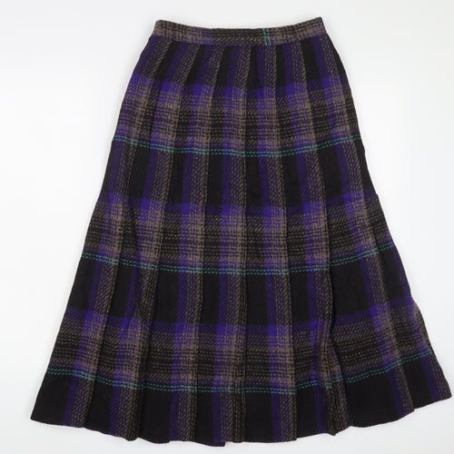 Laird Porch Womens Purple Plaid Wool A-Line Skirt Size 24 in Zip - Pleated
