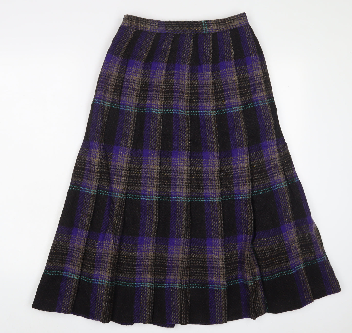 Laird Porch Womens Purple Plaid Wool A-Line Skirt Size 24 in Zip - Pleated