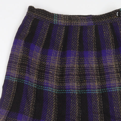 Laird Porch Womens Purple Plaid Wool A-Line Skirt Size 24 in Zip - Pleated