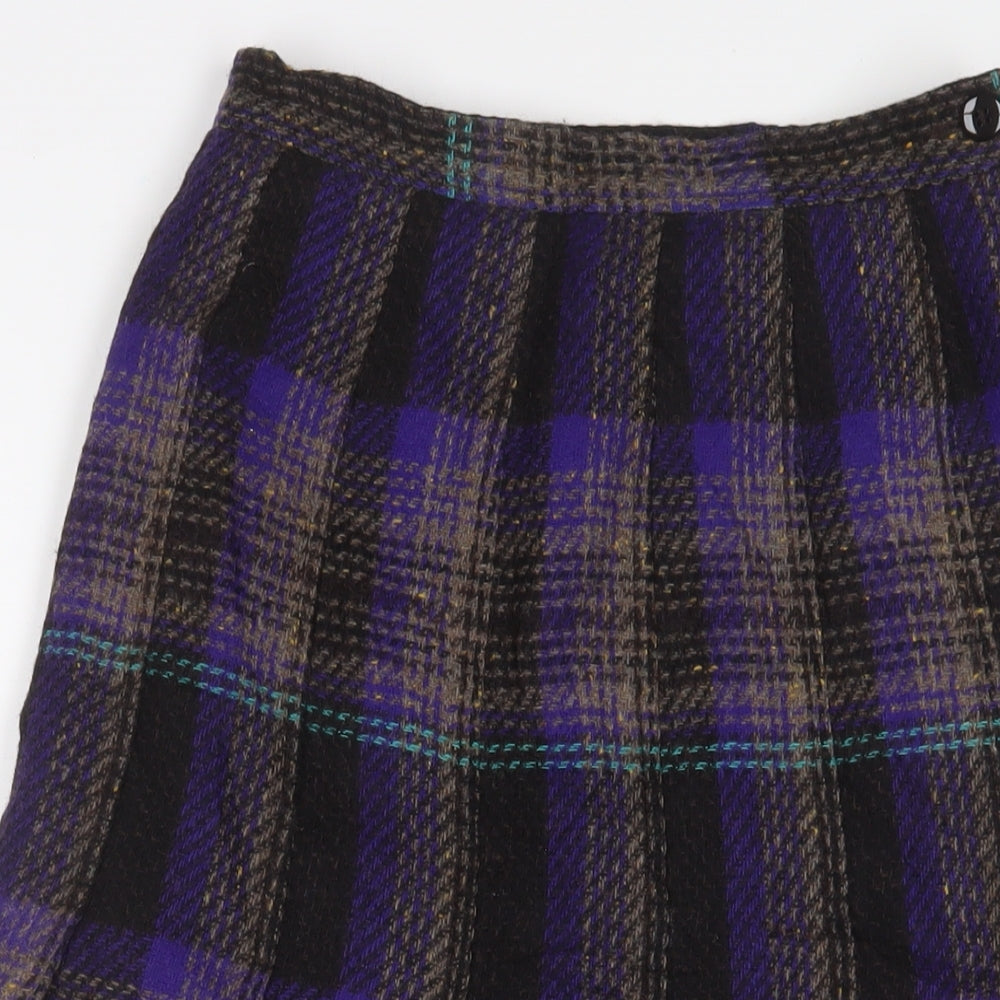 Laird Porch Womens Purple Plaid Wool A-Line Skirt Size 24 in Zip - Pleated