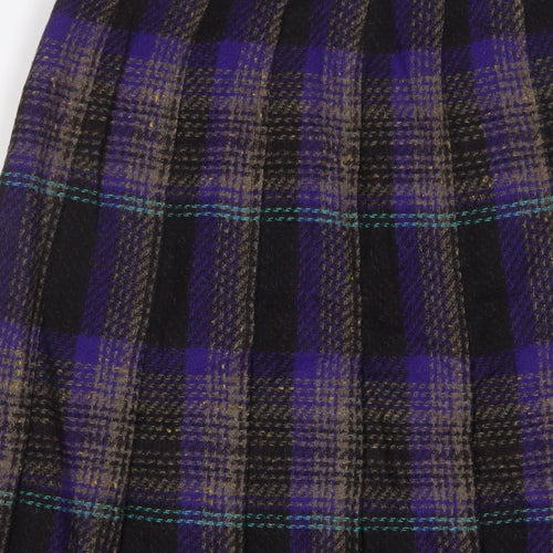 Laird Porch Womens Purple Plaid Wool A-Line Skirt Size 24 in Zip - Pleated
