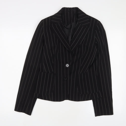 Denim & Co. Womens Black Striped Jacket Blazer Size 10 Button
