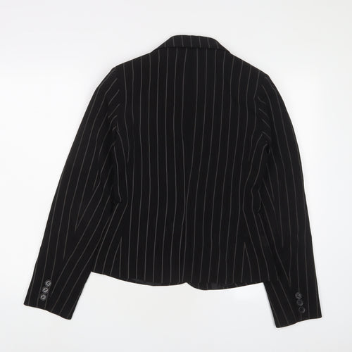 Denim & Co. Womens Black Striped Jacket Blazer Size 10 Button