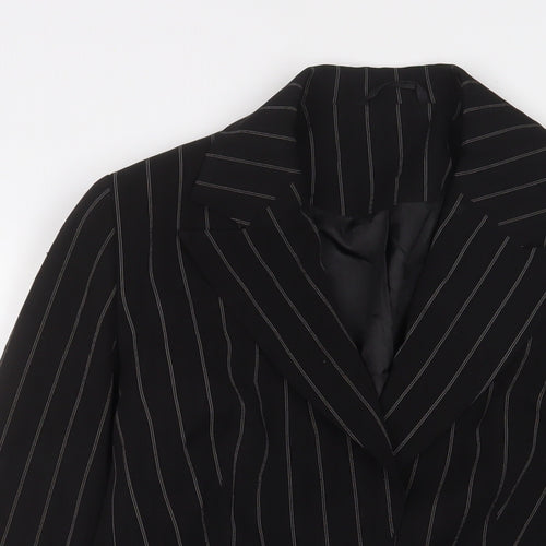 Denim & Co. Womens Black Striped Jacket Blazer Size 10 Button