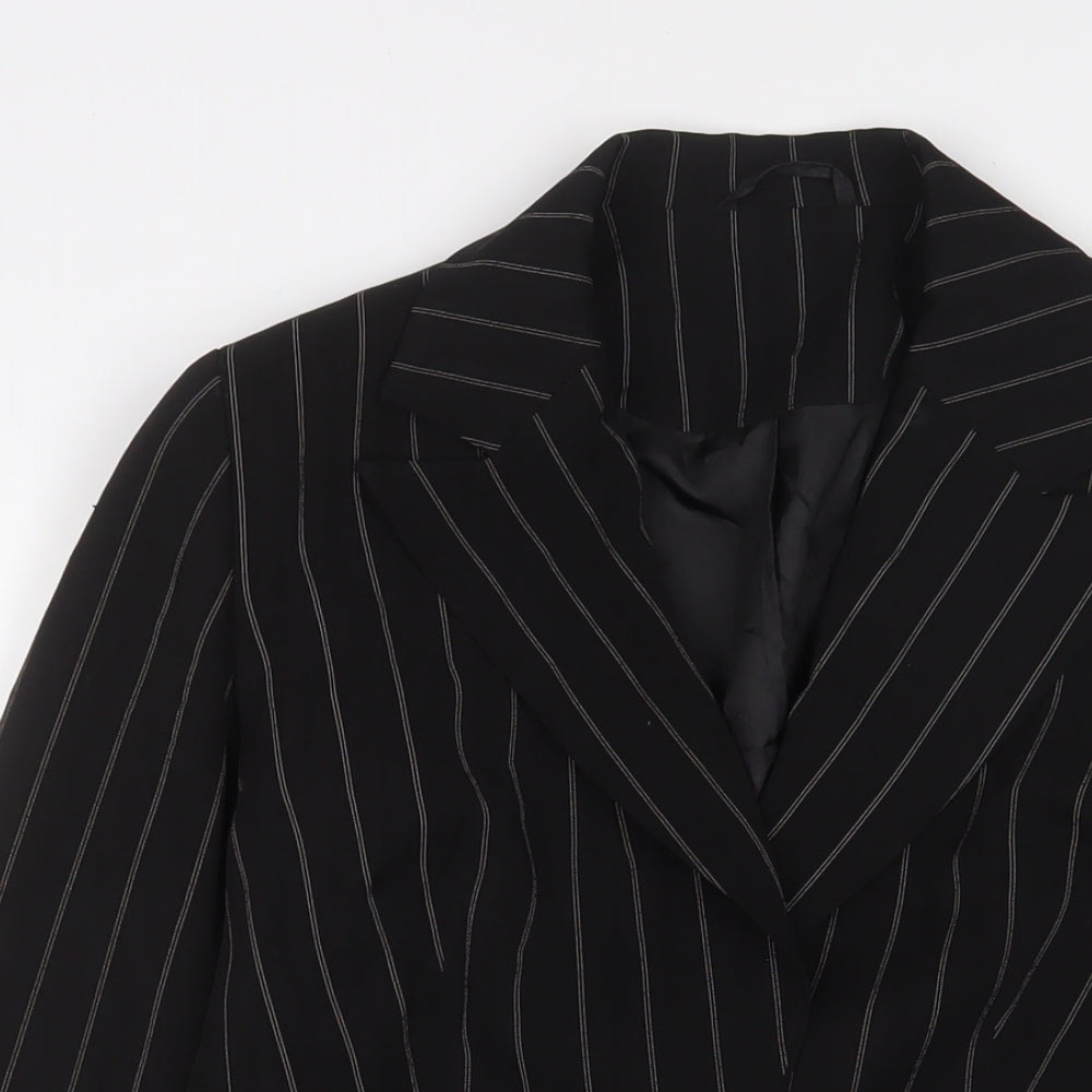 Denim & Co. Womens Black Striped Jacket Blazer Size 10 Button