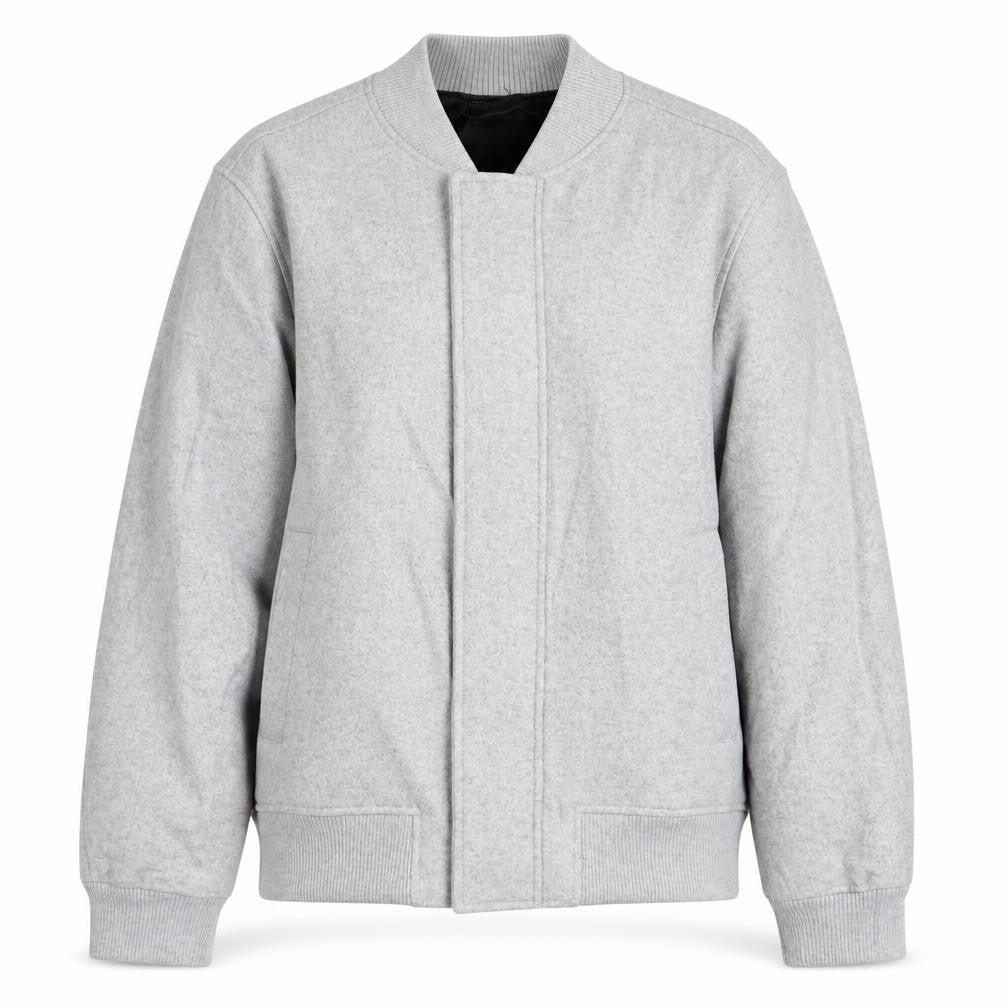 Front view of zaa women’s grey bomber jacket jacket, size M, zip