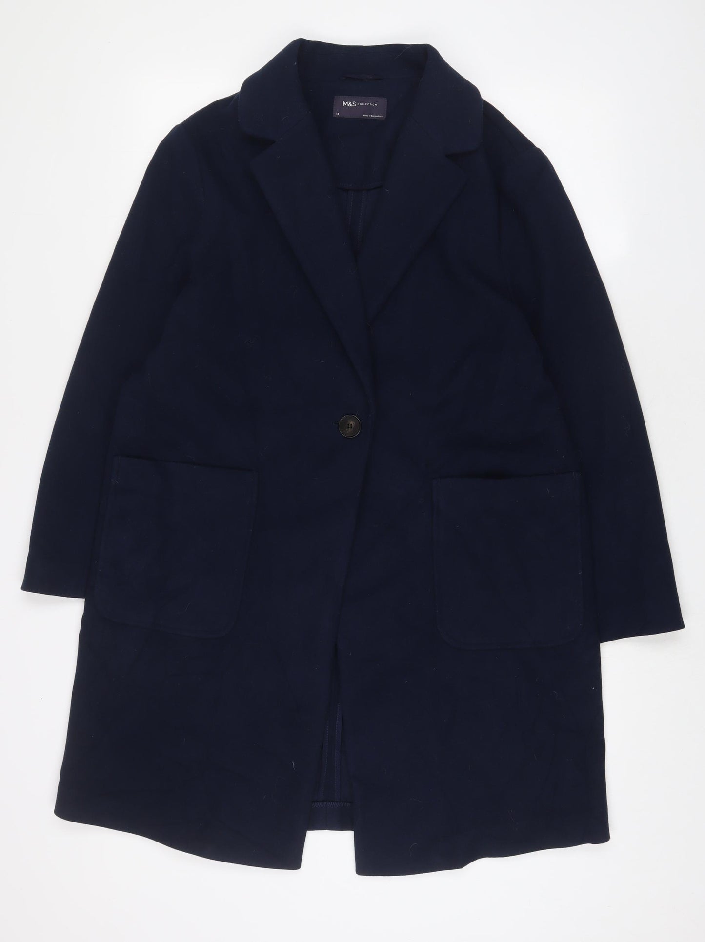 Marks and Spencer Womens Blue Overcoat Coat Size 14 Button