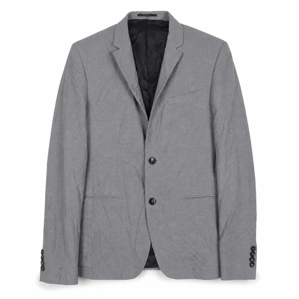 Front view of River Island men’s grey polyester jacket suit jacket, size 40, regular
