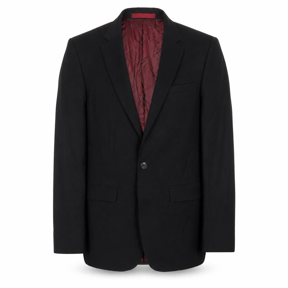 Front view of Topman men’s black polyester jacket suit jacket, size 38, regular