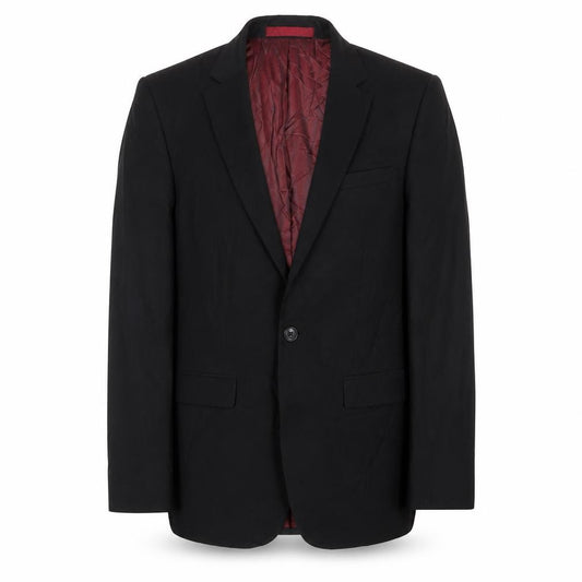 Front view of Topman men’s black polyester jacket suit jacket, size 38, regular