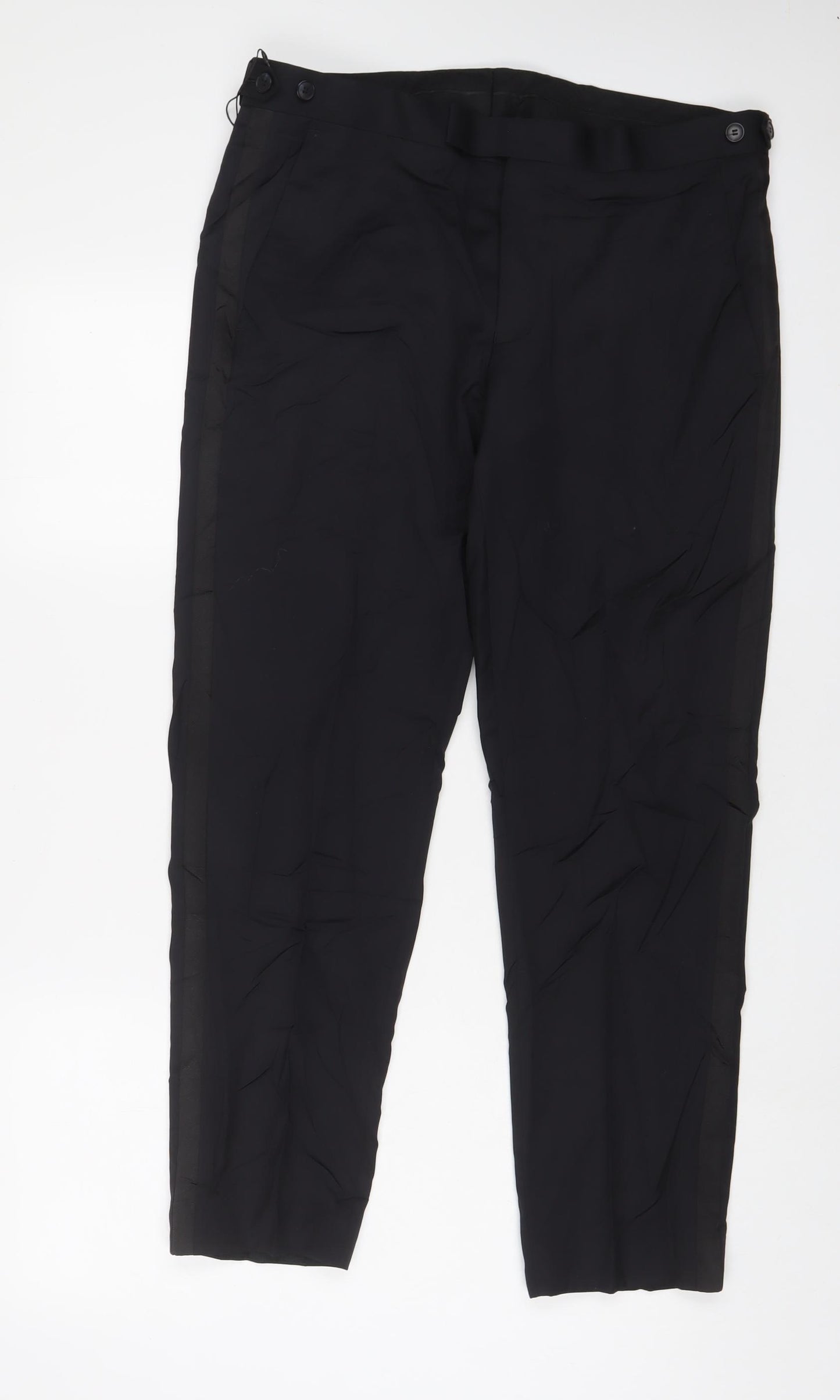 Marks and Spencer Mens Black Wool Trousers Size 34 in L29 in Regular Hook & Eye - Short Leg