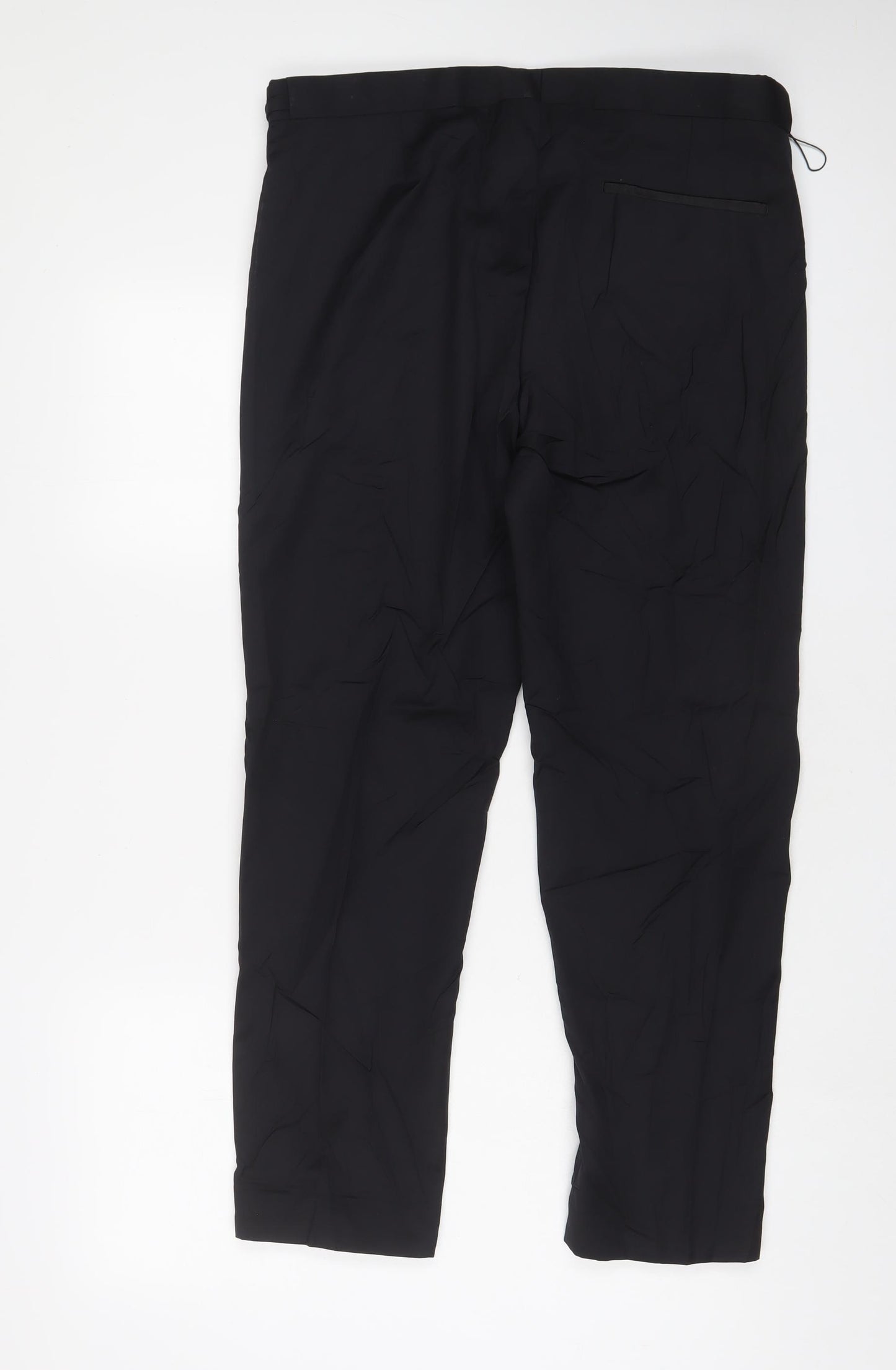 Marks and Spencer Mens Black Wool Trousers Size 34 in L29 in Regular Hook & Eye - Short Leg