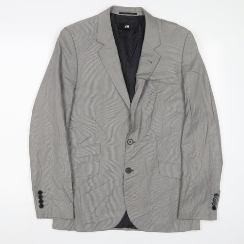 H&M Mens Grey Plaid Polyester Jacket Suit Jacket Size 38 Regular