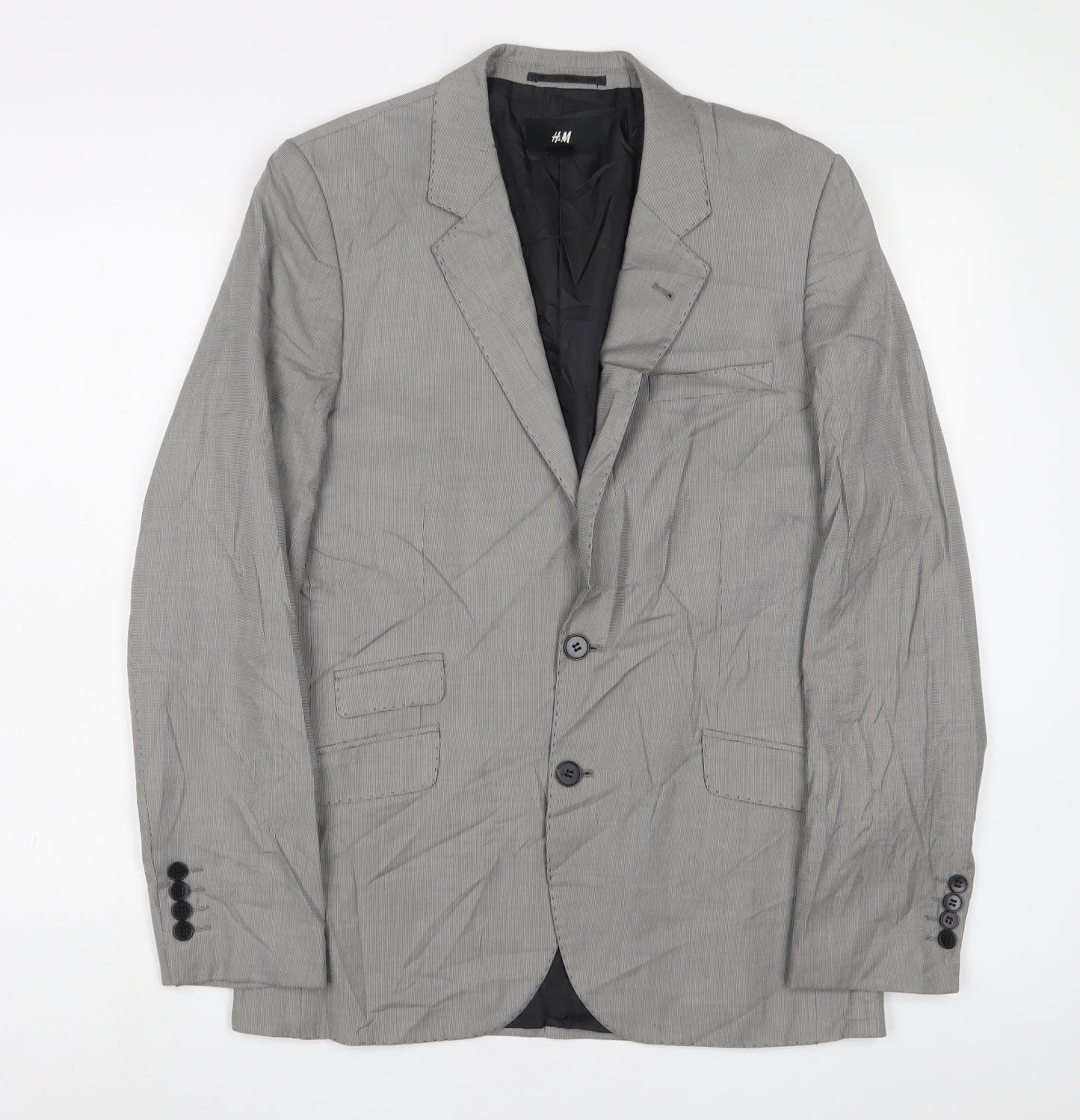 H&M Mens Grey Plaid Polyester Jacket Suit Jacket Size 38 Regular