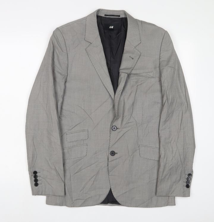 H&M Mens Grey Plaid Polyester Jacket Suit Jacket Size 38 Regular