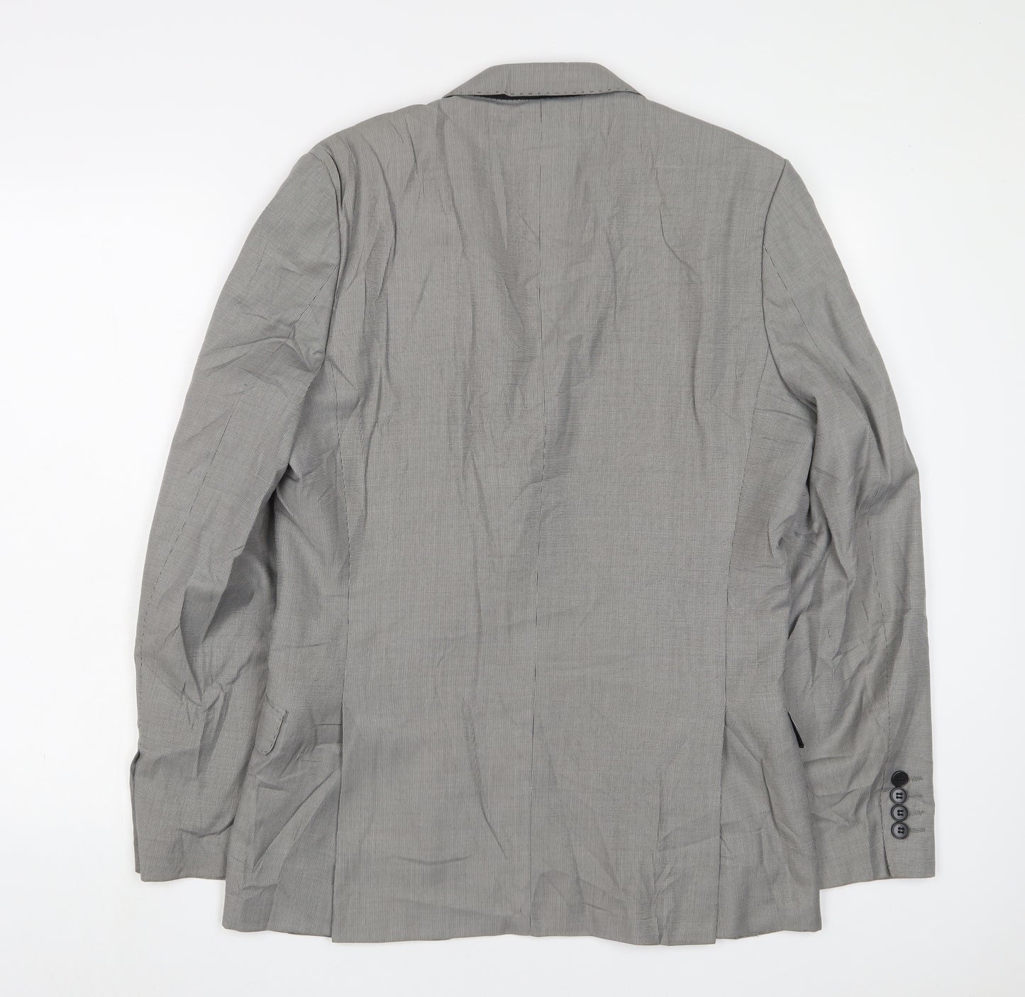 H&M Mens Grey Plaid Polyester Jacket Suit Jacket Size 38 Regular